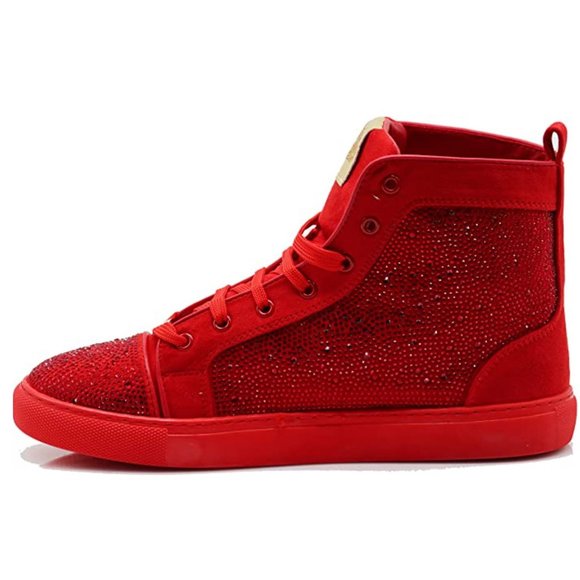 Men's High Top Crystal Shimmer Rhinestone Blink Flat Spike Fashion Sneakers Shoe - Picture 3 of 7